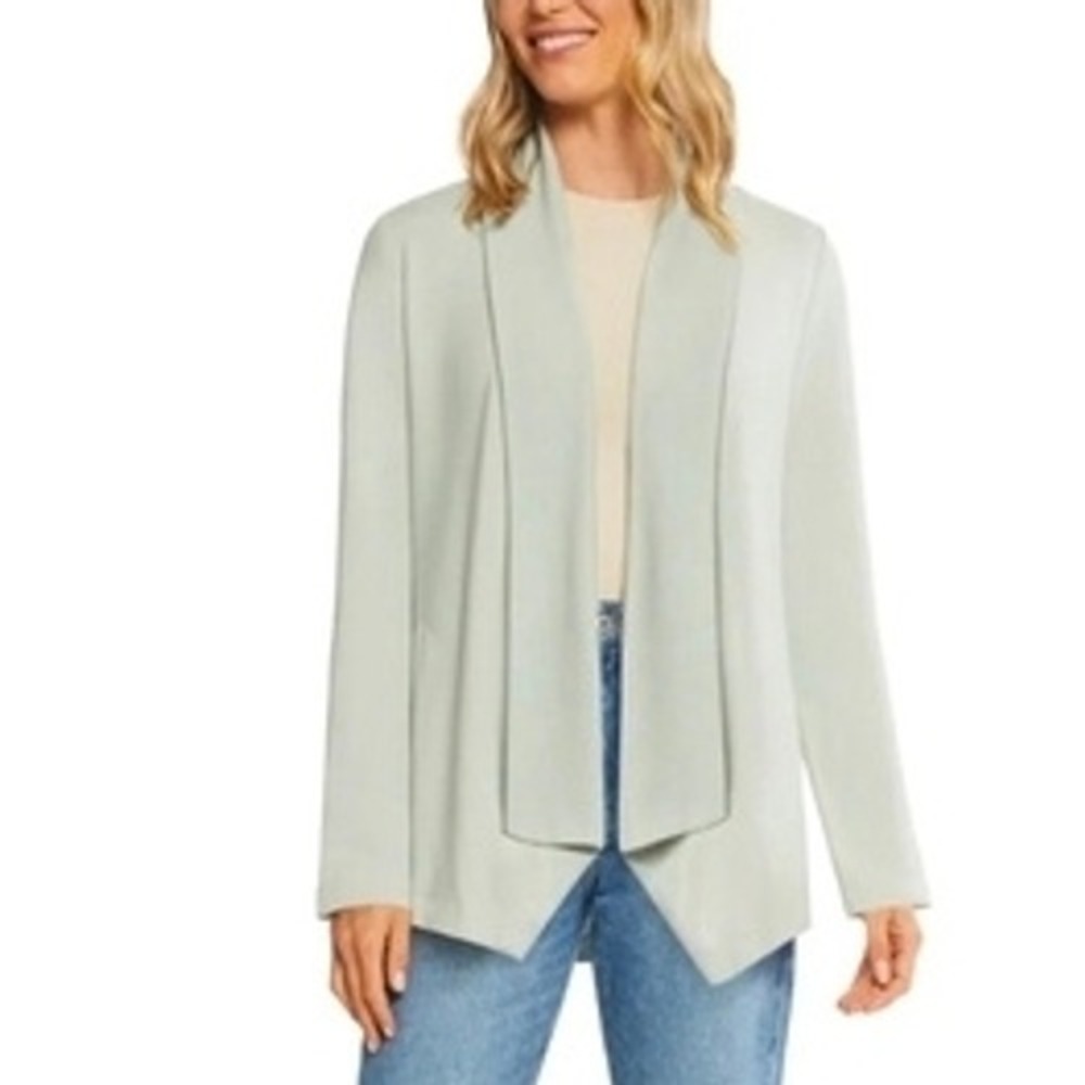 Max & Mia Light Olive Open Front Cardigan Size L Draped Shawl Collar Layer